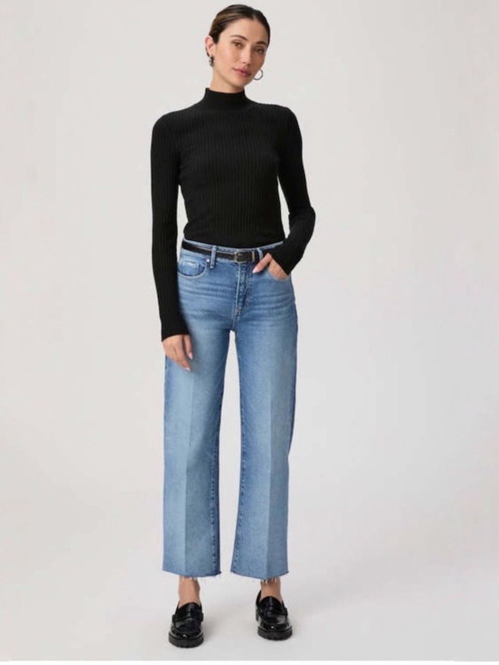 PAIGE leenah ankle sleek wide leg raw hem jeans in walk of fame NWT